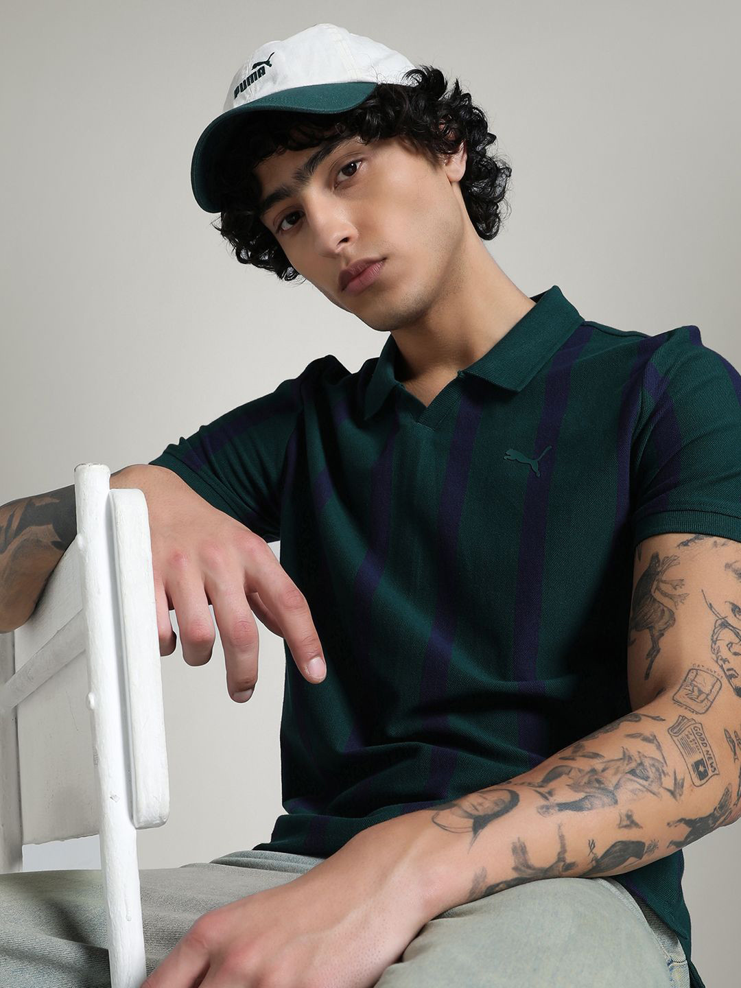 Puma Elevated Ess Striped Pure Cotton Slim Fit Polo Collar T-Shirt