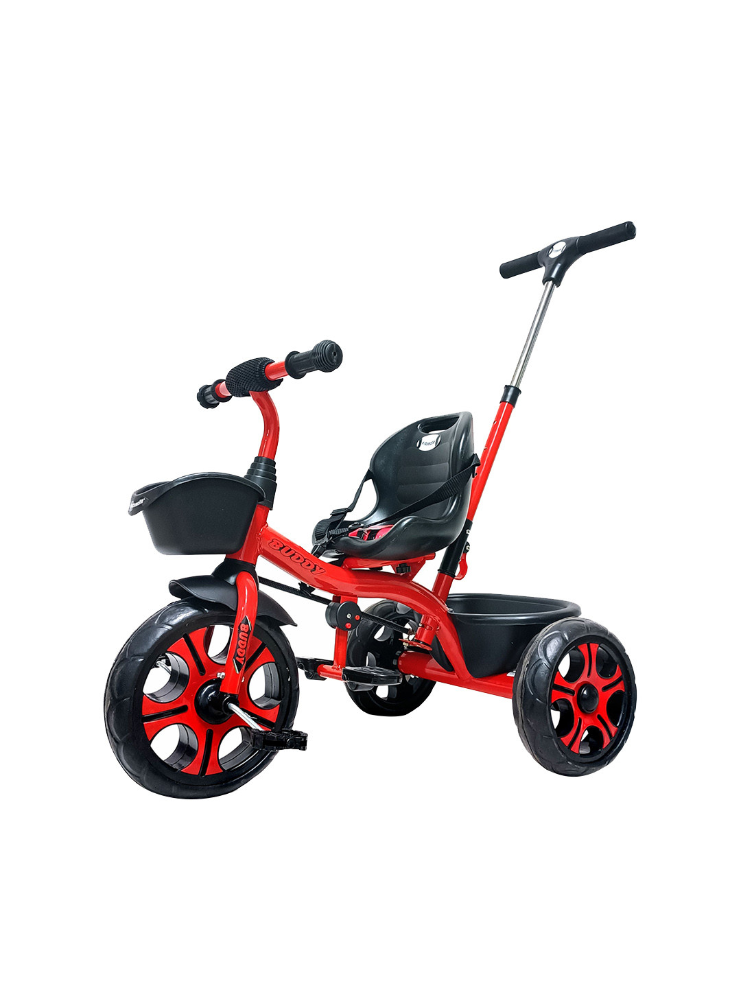 KIDSMATE Tricycle With Storage Basket Cushion Seat, Seat Belt & Parental Control