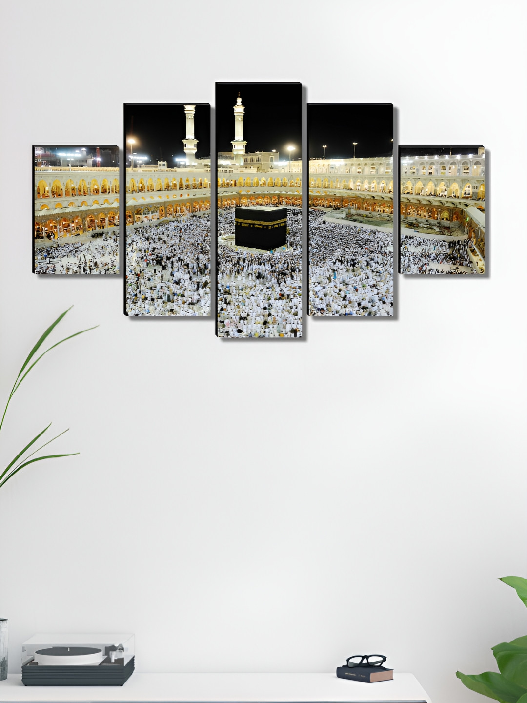 SAF White & Black 5 Piece Religious Makka Madina Wood Wall Art