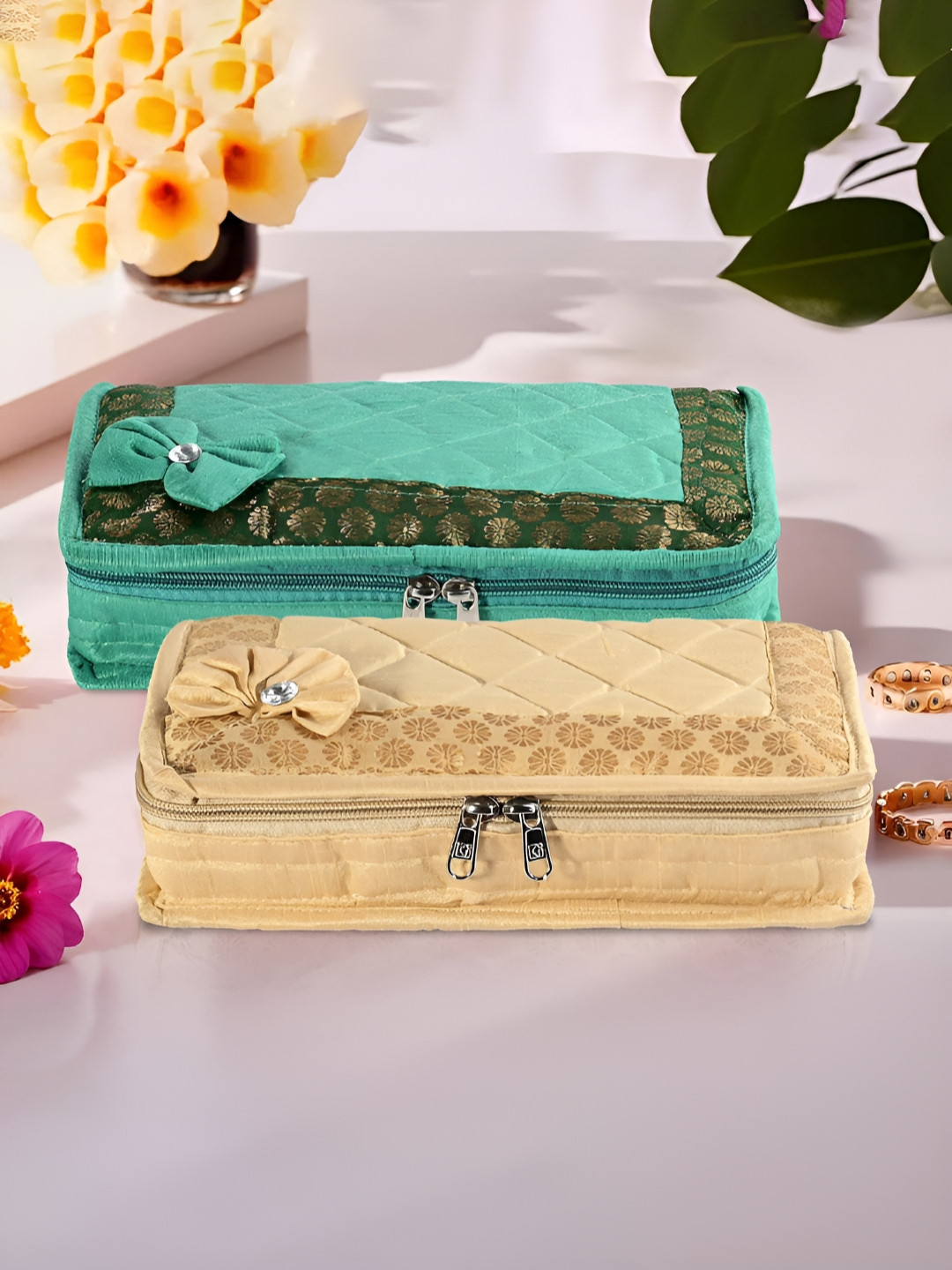 Myntra Elegant Homes Gold-Toned & Green 2 Pieces Regular Jewellery Organisers