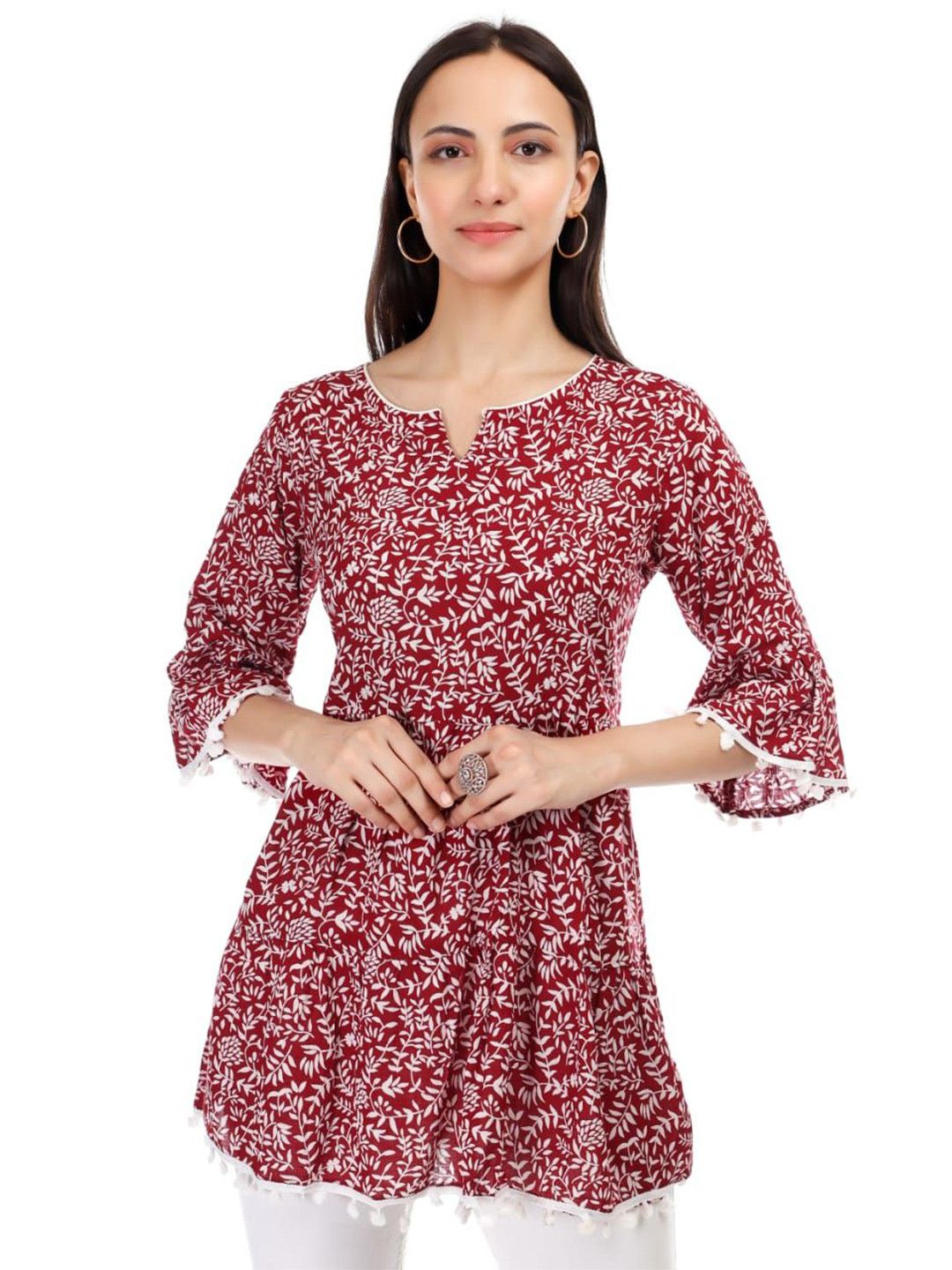 JAITRA APPARELS Floral Print Sweetheart Neck Flared Sleeve Peplum Top