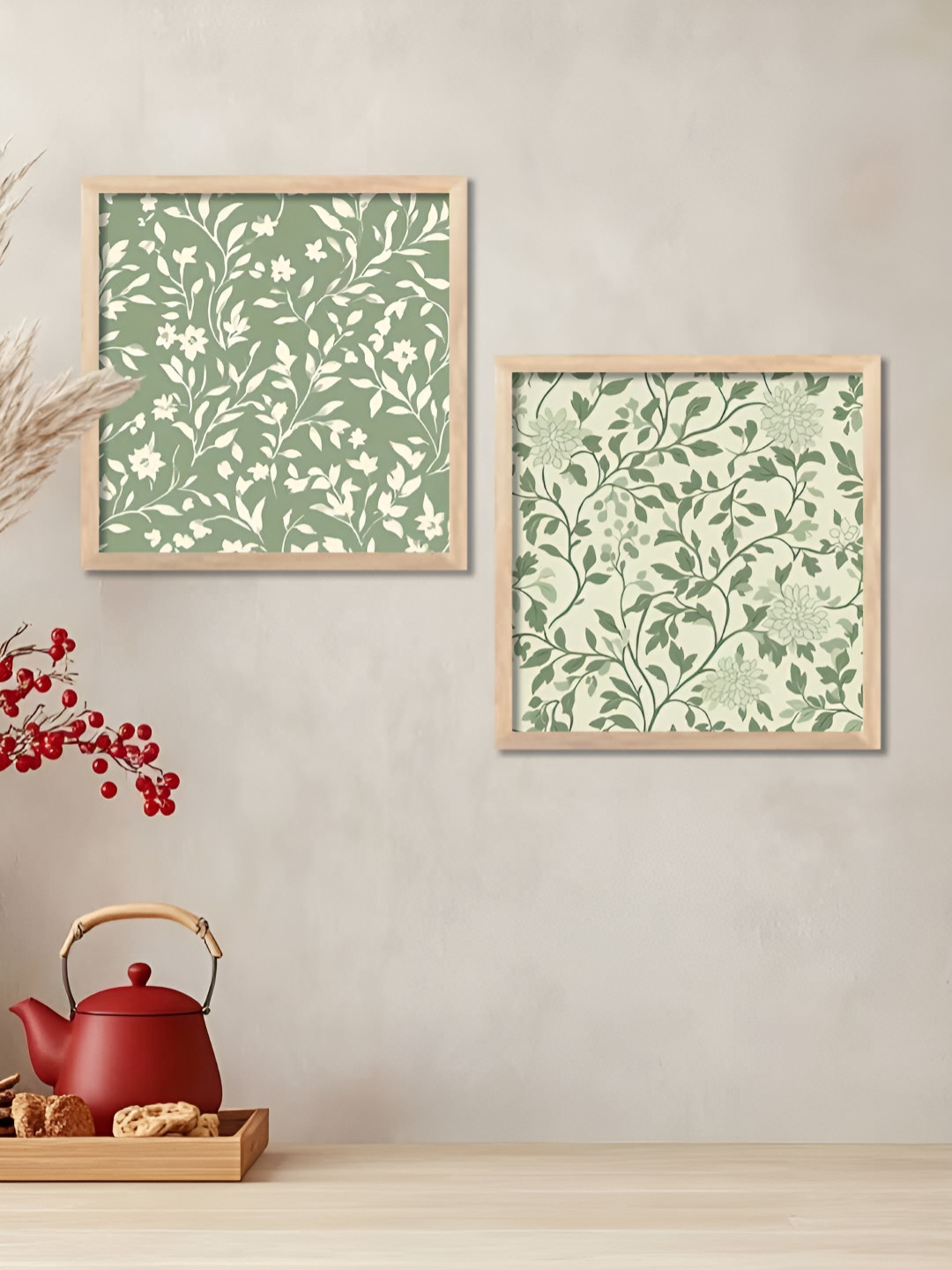 WALLLANE Traditional Wood 2 Piece Wall Rectangle Paintings Wall Art - 21 x 10 In