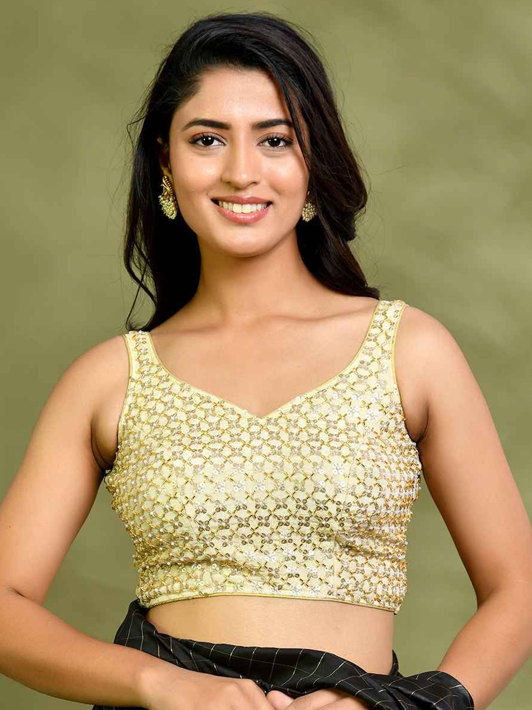 Amodini Designer Studio Women Embellished Sweet Heart Neck Padded Saree Blouse