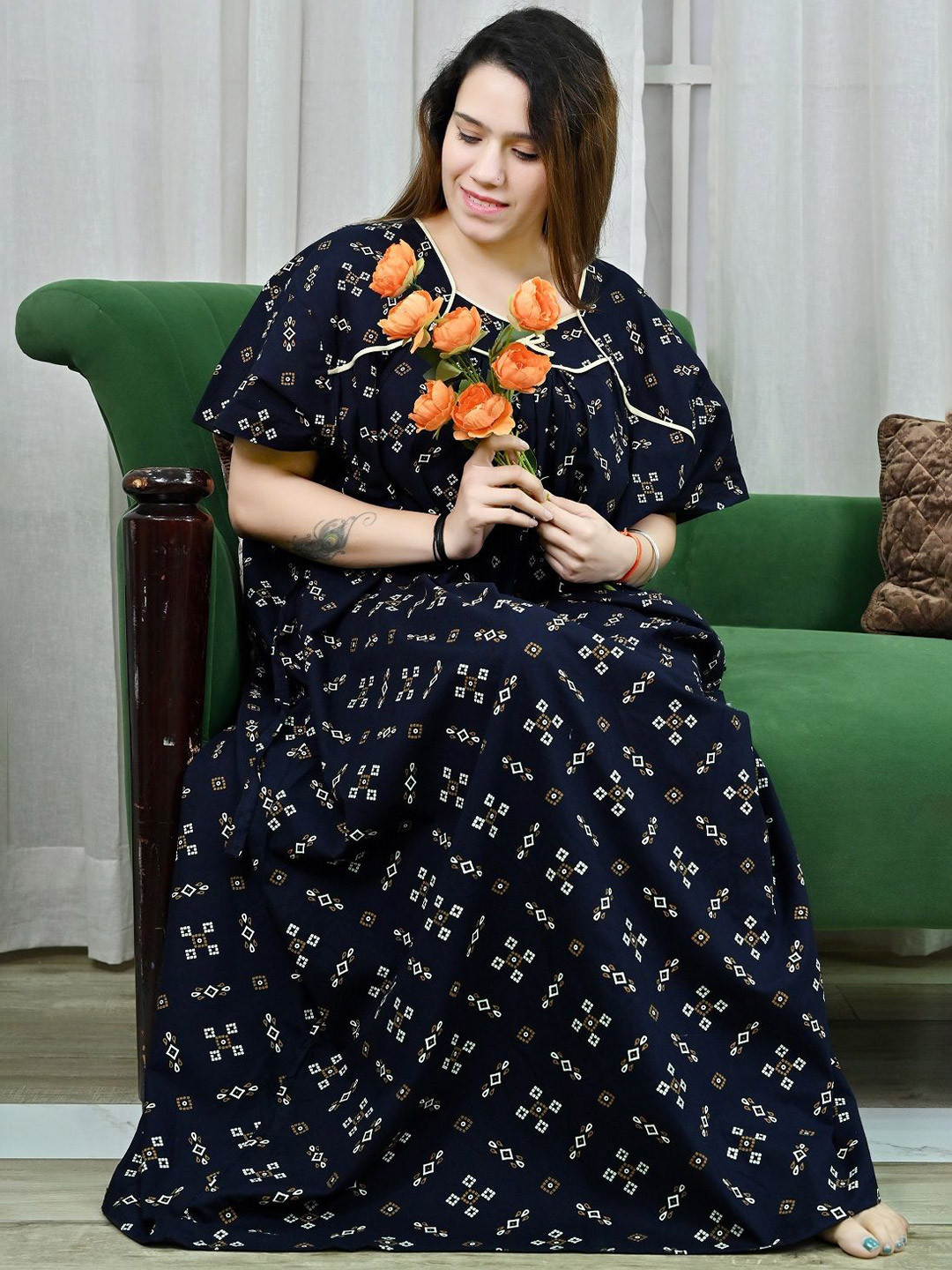 Bindass Female Collection Women Plus Size Pure Cotton Maxi Nightdress