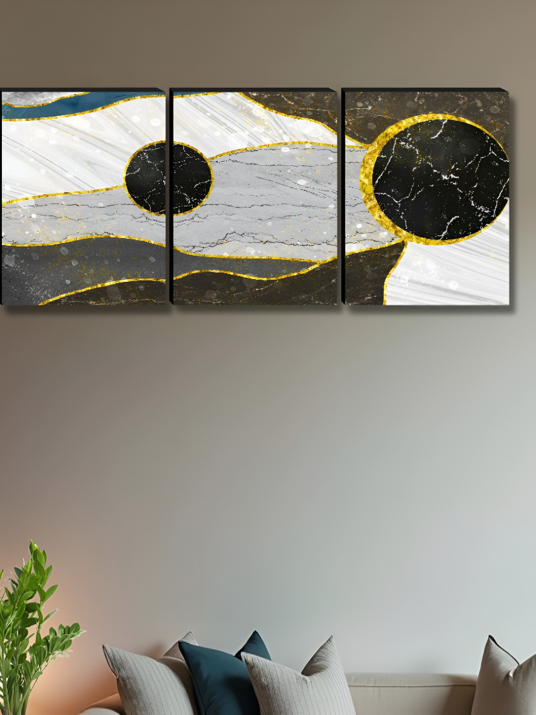 Aura Abstract Wood 3 Pcs Wall Rectangle Paintings Wall Art - 12x27In