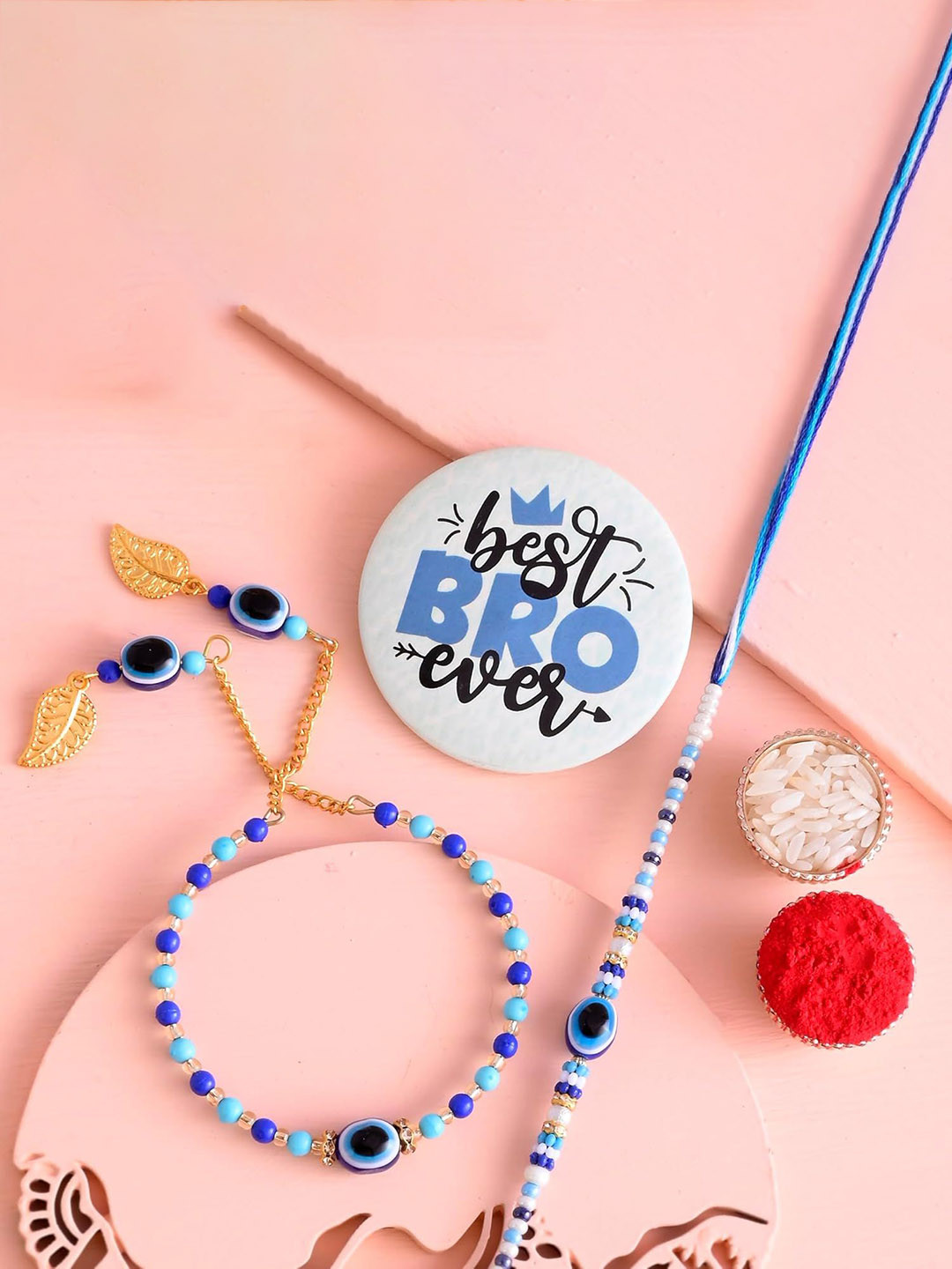 Ascension 2 Pcs  Blue Bhaiya Bhabhi Rakhi With Fridge Magnet & Roli Tilak