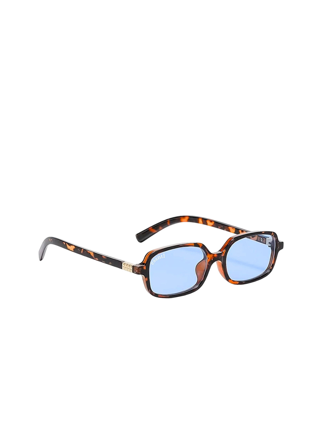 4Flaunt Unisex Leopard Blue essntl series Retro Vintage Narrow 90s Rectangle Sunglasses