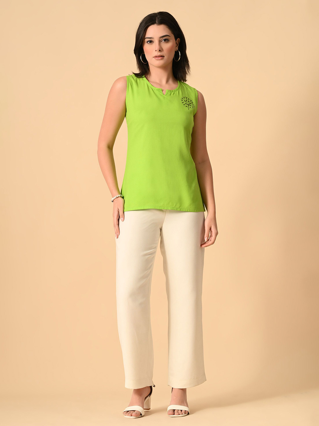 SANTOLIYA Sweetheart Neck A-Line Lime Green Top