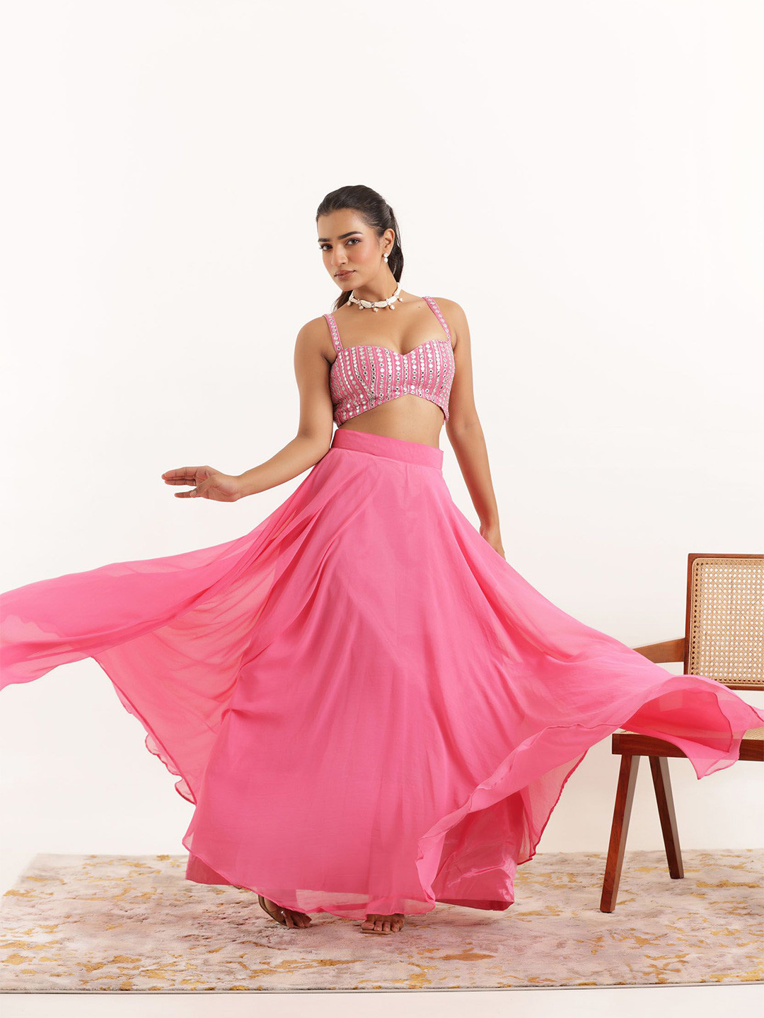 DEASHA INDIA Ready to Wear Lehenga & Embroidered Mirror Work Blouse With Dupatta