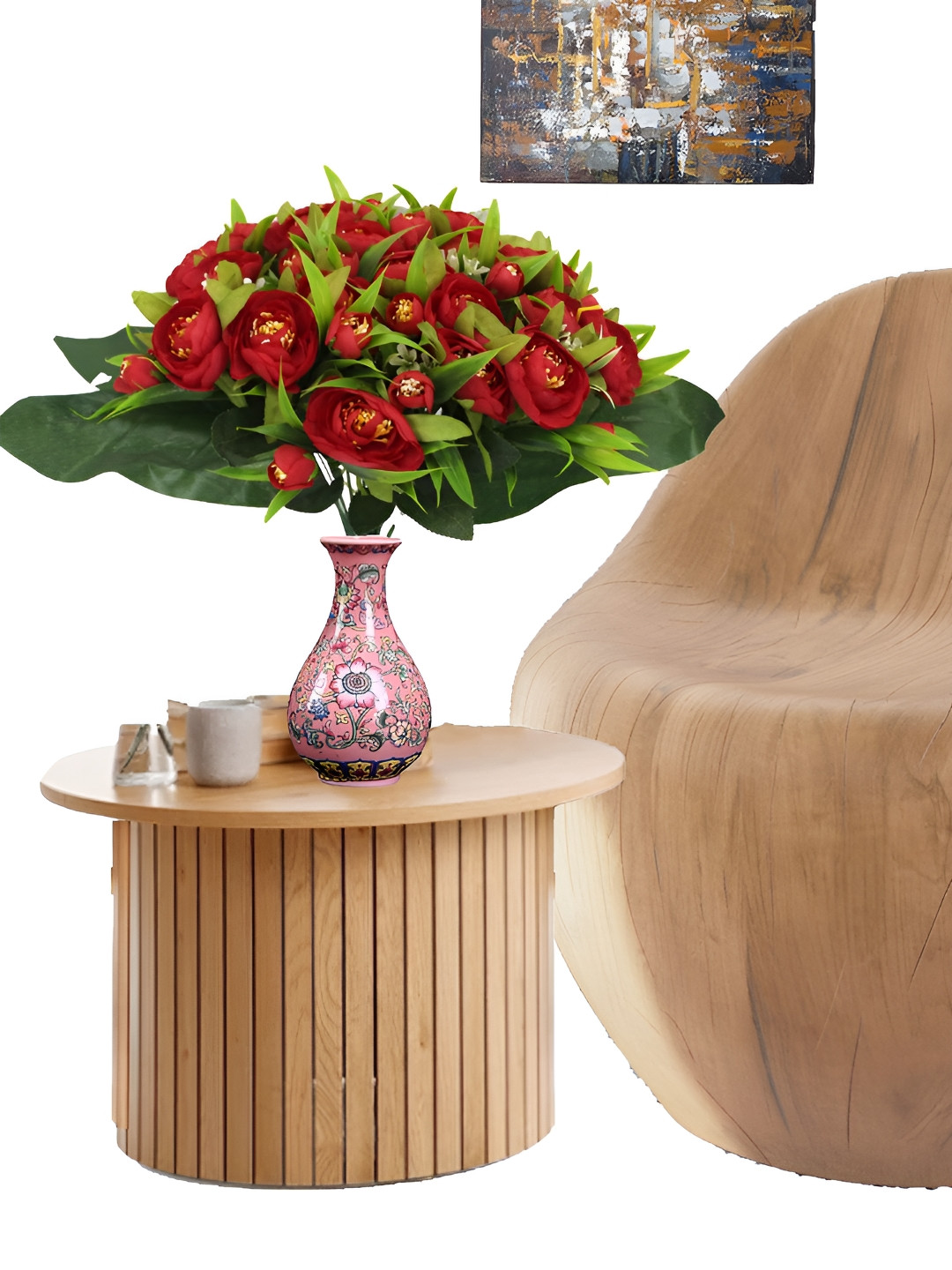 OGI INTERIORS Red & Green Rose Artificial Flower