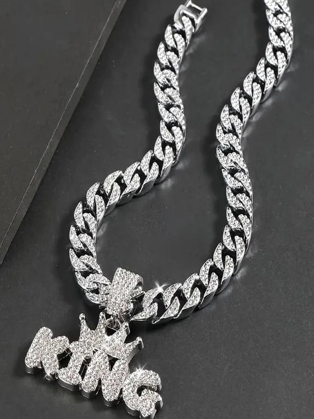 VAGHBHATT Men Stainless Steel Silver-Plated King Pendant With Chain