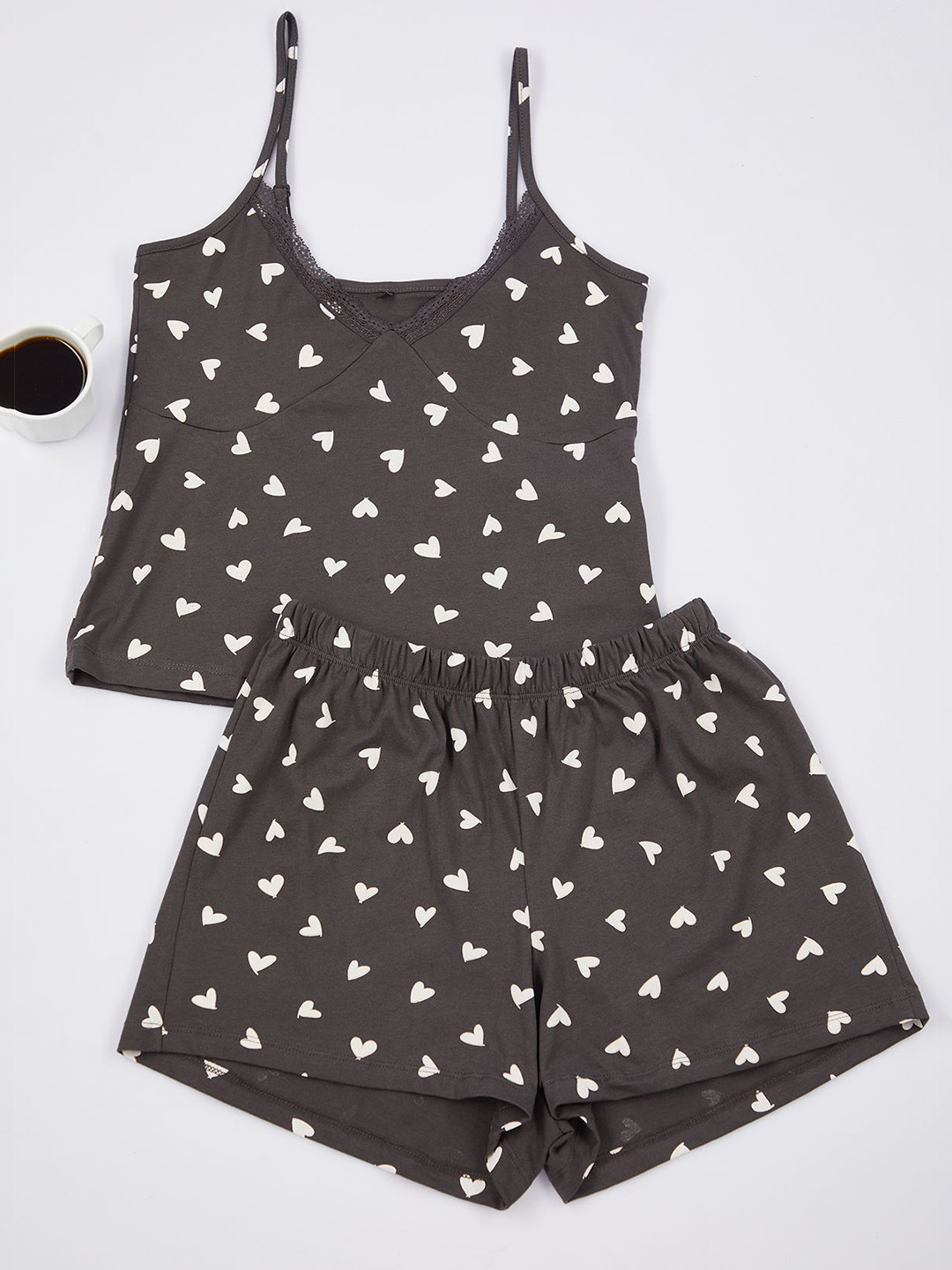 Trendyol Women Printed Pure Cotton Round Neck Cami & Shorts Night suit