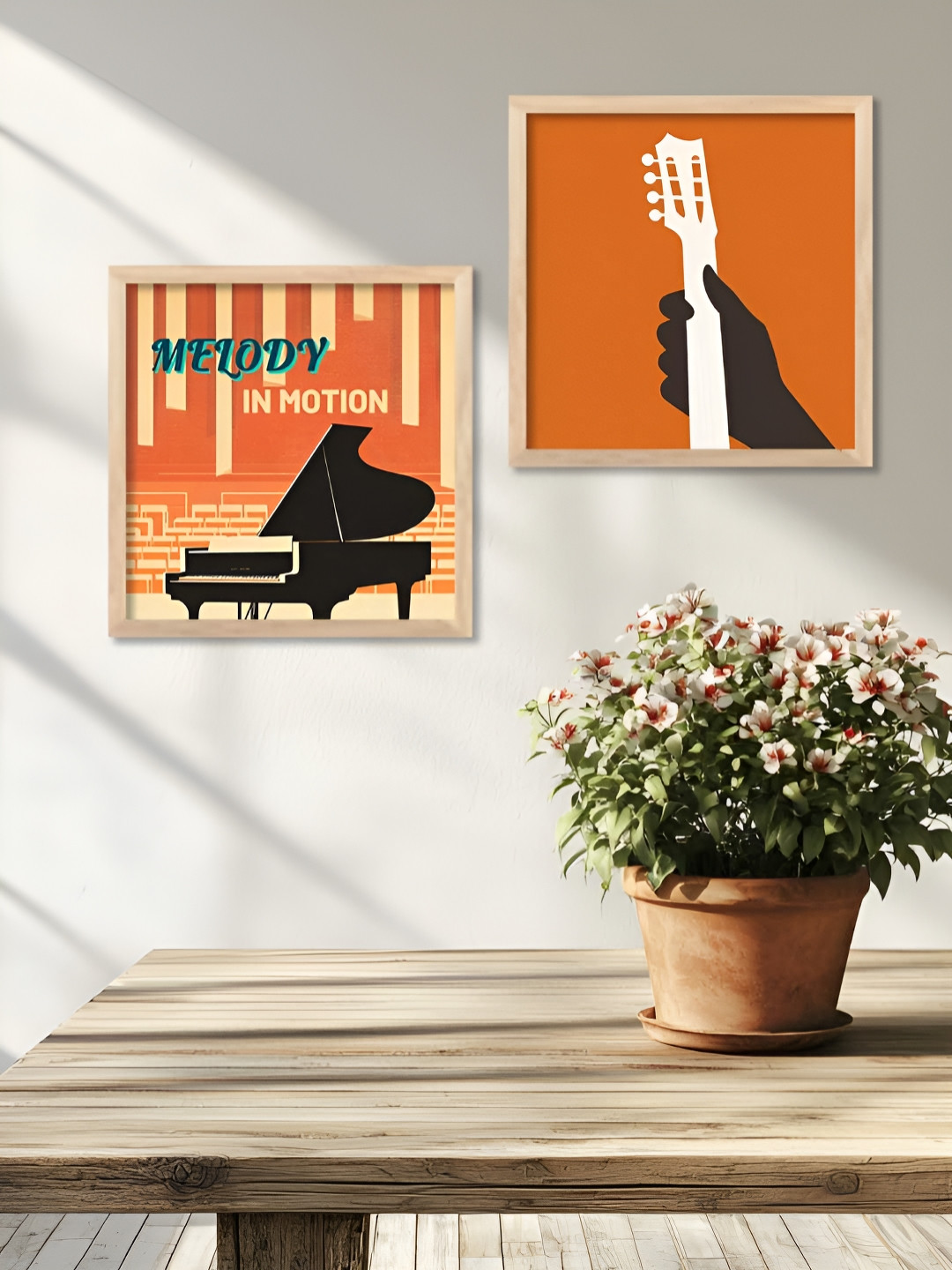 WALLLANE Music Theme Wood 2 Piece Wall Square Paintings Wall Art - 10 x 10 In