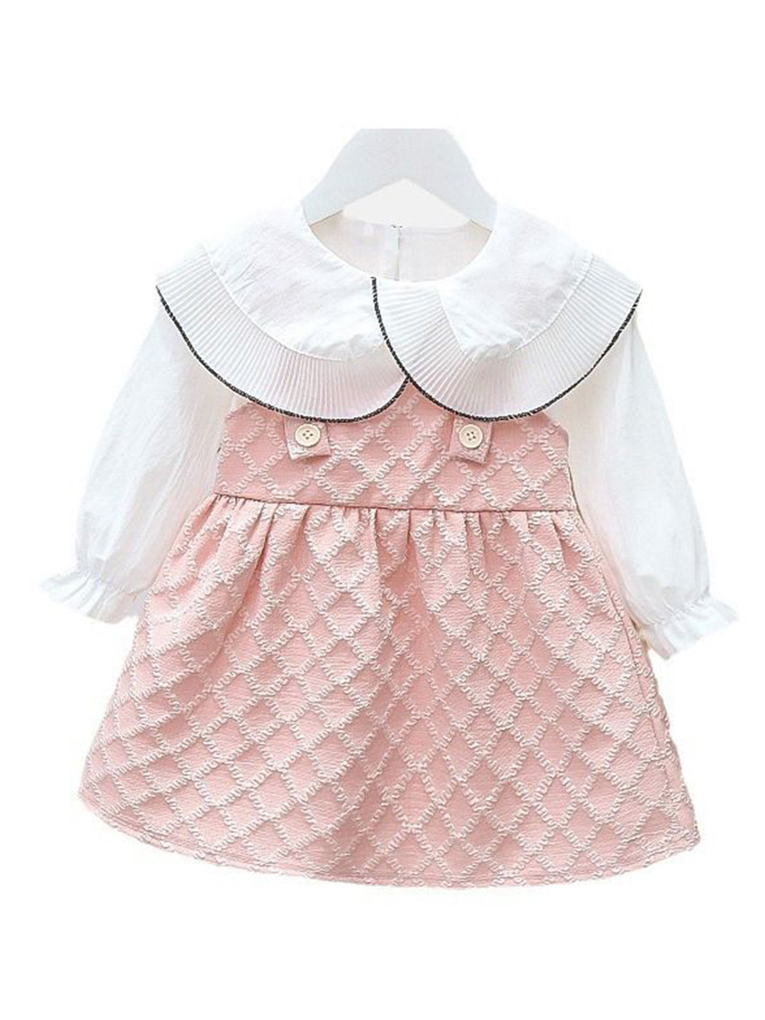 YK  Self Design Puff Sleeves Fit And Flare Dress