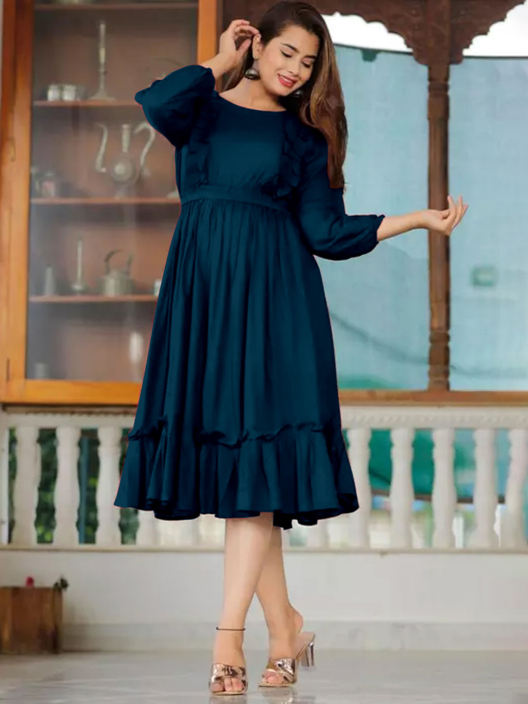 Krunal Raiyani Knitted Ruffled Midi Dress