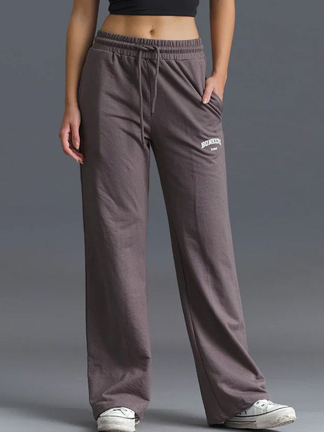 Bonkers Corner Women Grey Wide-Leg Sweatpants