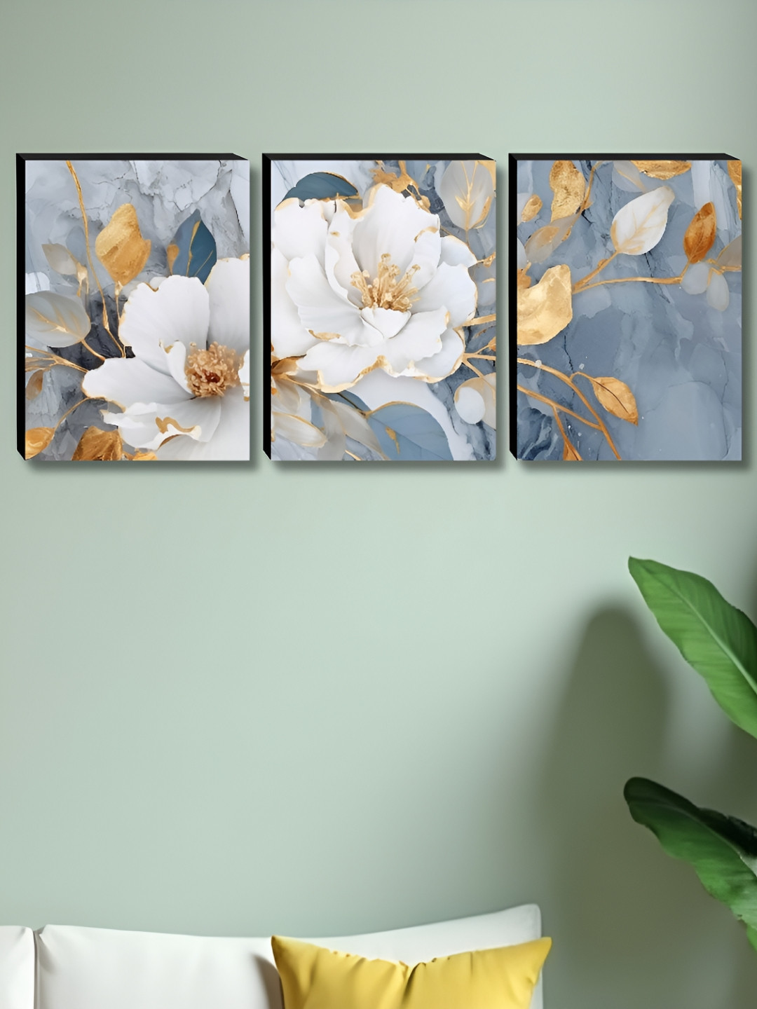SAF Flower Grey Wood 3 Pcs Wall Living Room Rectangle Paintings Wall Art -76.20 x 45.72In