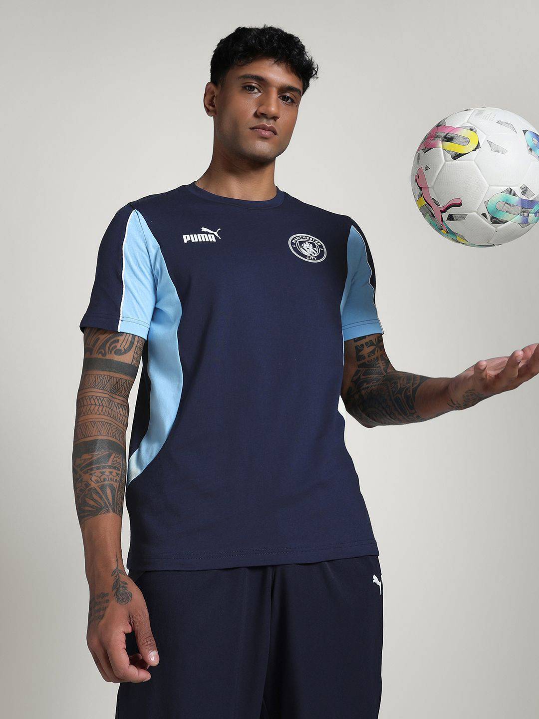 Puma Manchester City Ftbl Archive Brand Logo Printed Pure Cotton Football T-Shirt