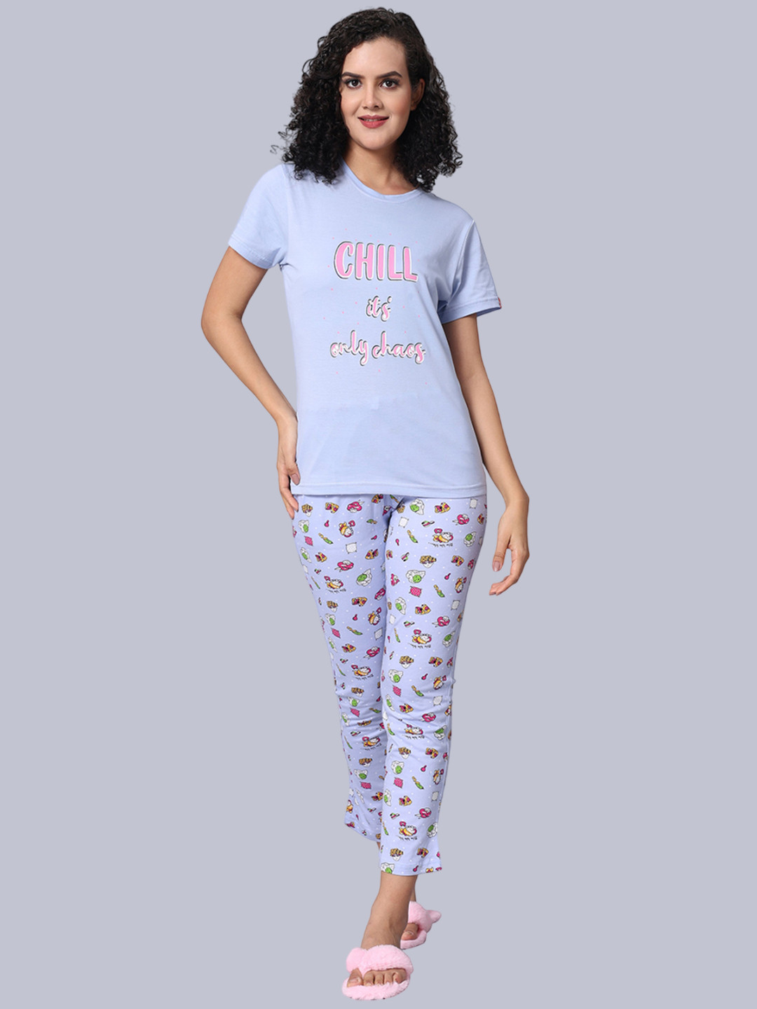 evolove Printed T-Shirt & Pajama Night suit