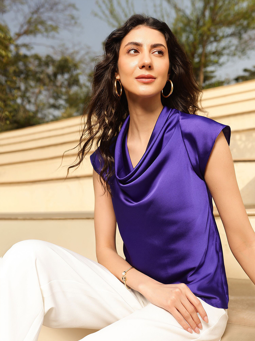 FableStreet Women Satin Cowl Top