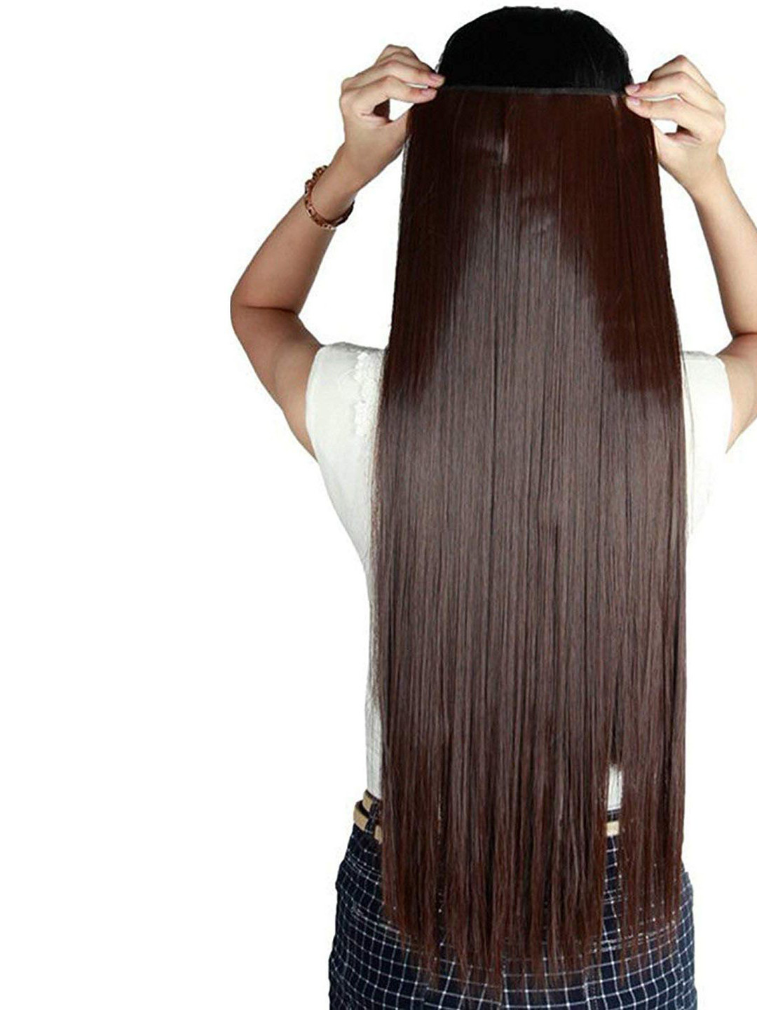 GADINFASHION Set Of 2 5-Clip In Straight Scalp Topper Hair Extension - Brown