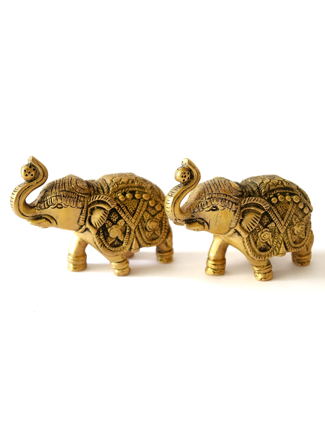 The Spiritual Living Elephant Trunk Up Pair Gold Brass Metallic Living Room Set of 2 Small Showpieces - 3 Inches