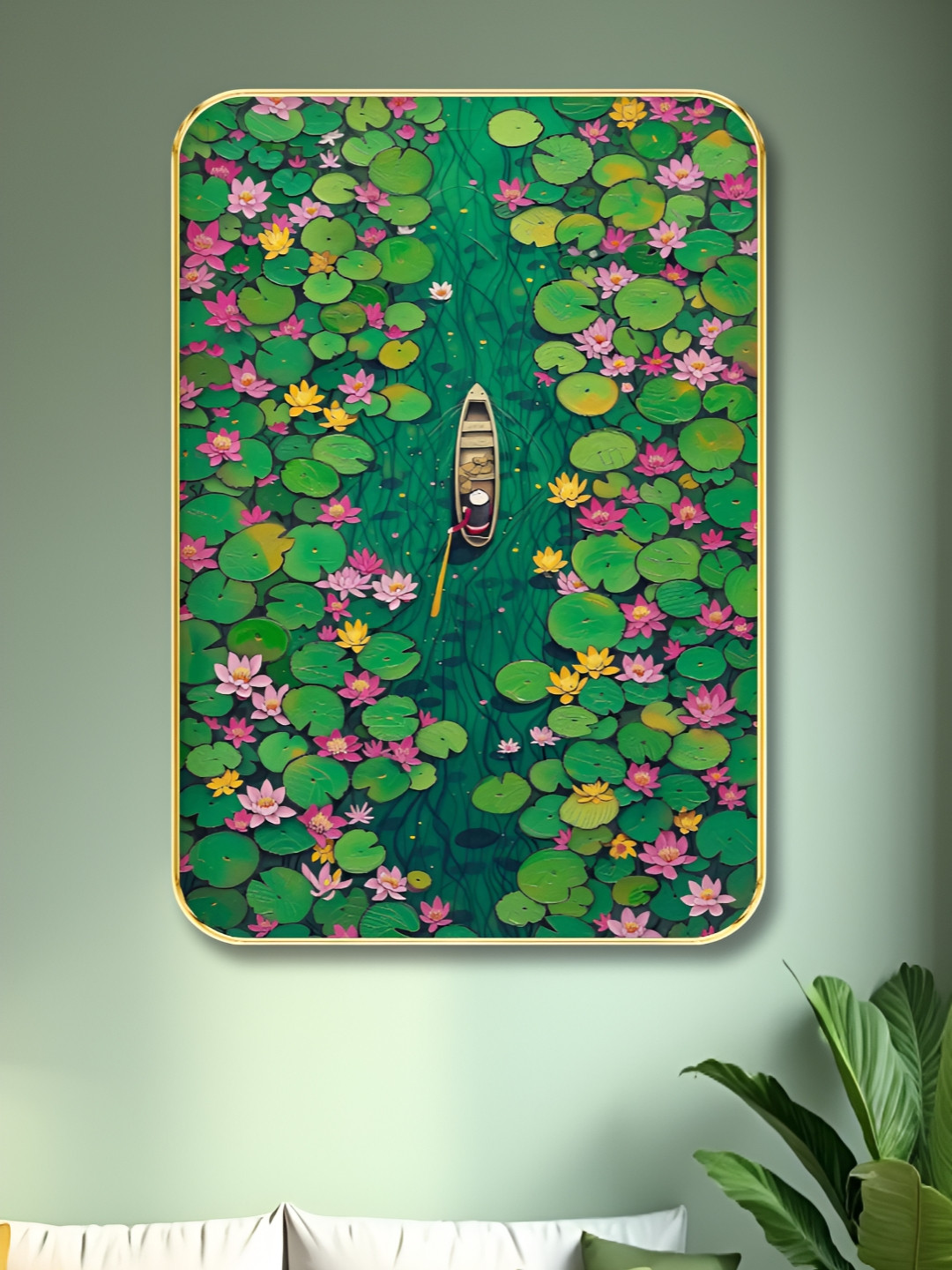 SAF Green & Pink Wood Boat Wall Art