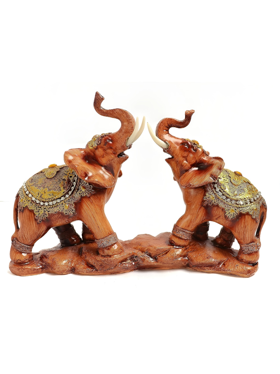 The Spiritual Living Trunk Up Elephant Brown Brass Metallic Home Office Medium Showpiece - 8 Inches