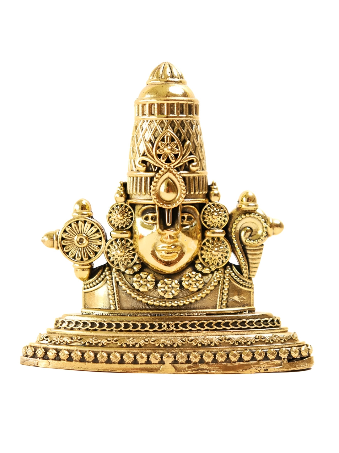 The Spiritual Living Balaji Face Gold Brass Metallic Prayer Room Small Showpiece - 3.5 Inches