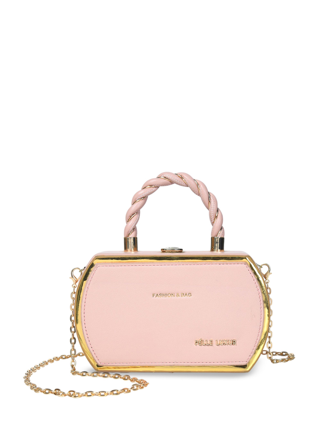 PELLE LUXUR Solid Clutch with Detachable Chain Sling