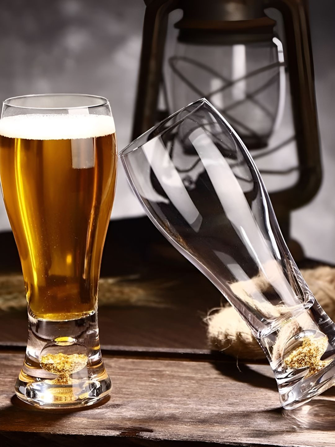 SMOKEY COCKTAIL Transparent 2 Pieces Gold Glitter Tall Glasses