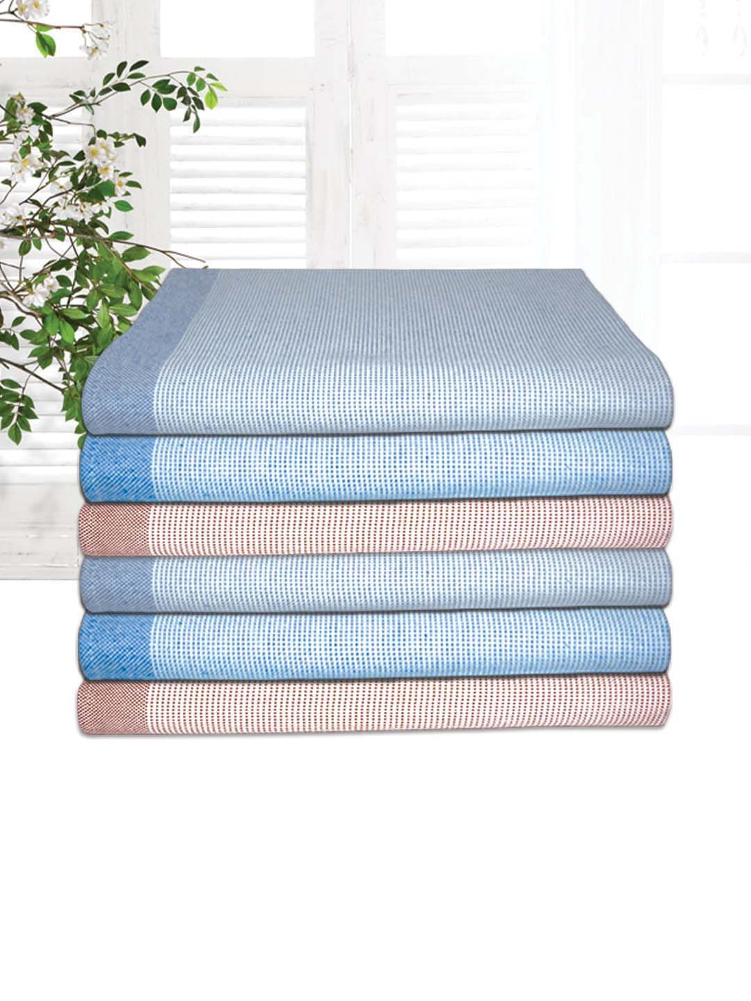 Athom Living Astar Peach-Coloured & Blue 6 Pieces Striped Cotton 210 GSM Bath Towels