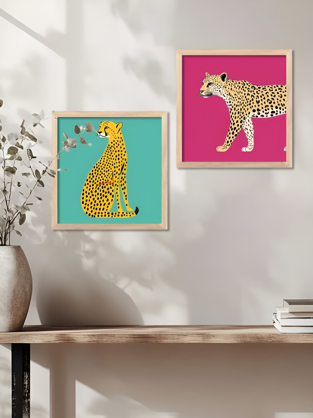 WALLLANE Brown & Pink 2 Piece Wood Birds and Animals Modern Wall Art