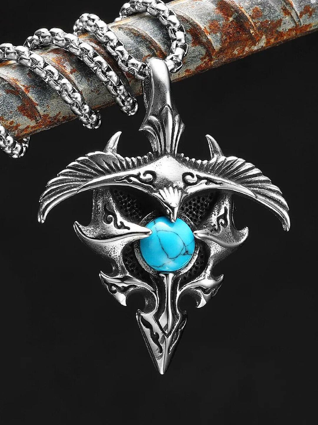 AGARWALPRODUCT Stainless Steel Silver-Plated Flying Eagle Pendant With Chain