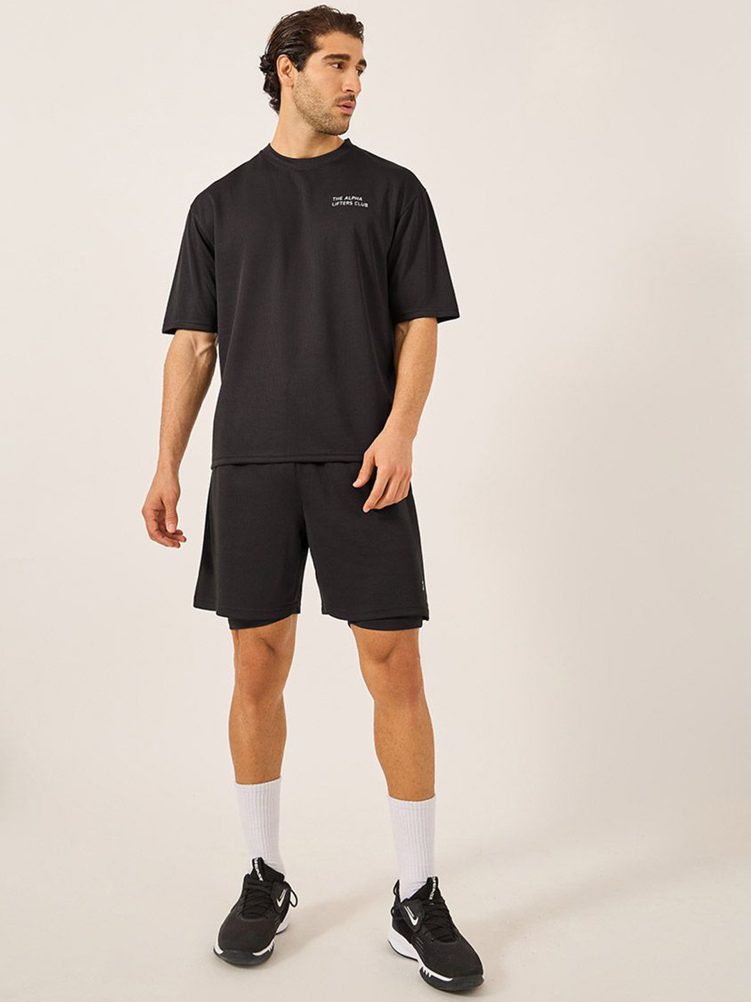 Styli Textured T-Shirt With Running Shorts