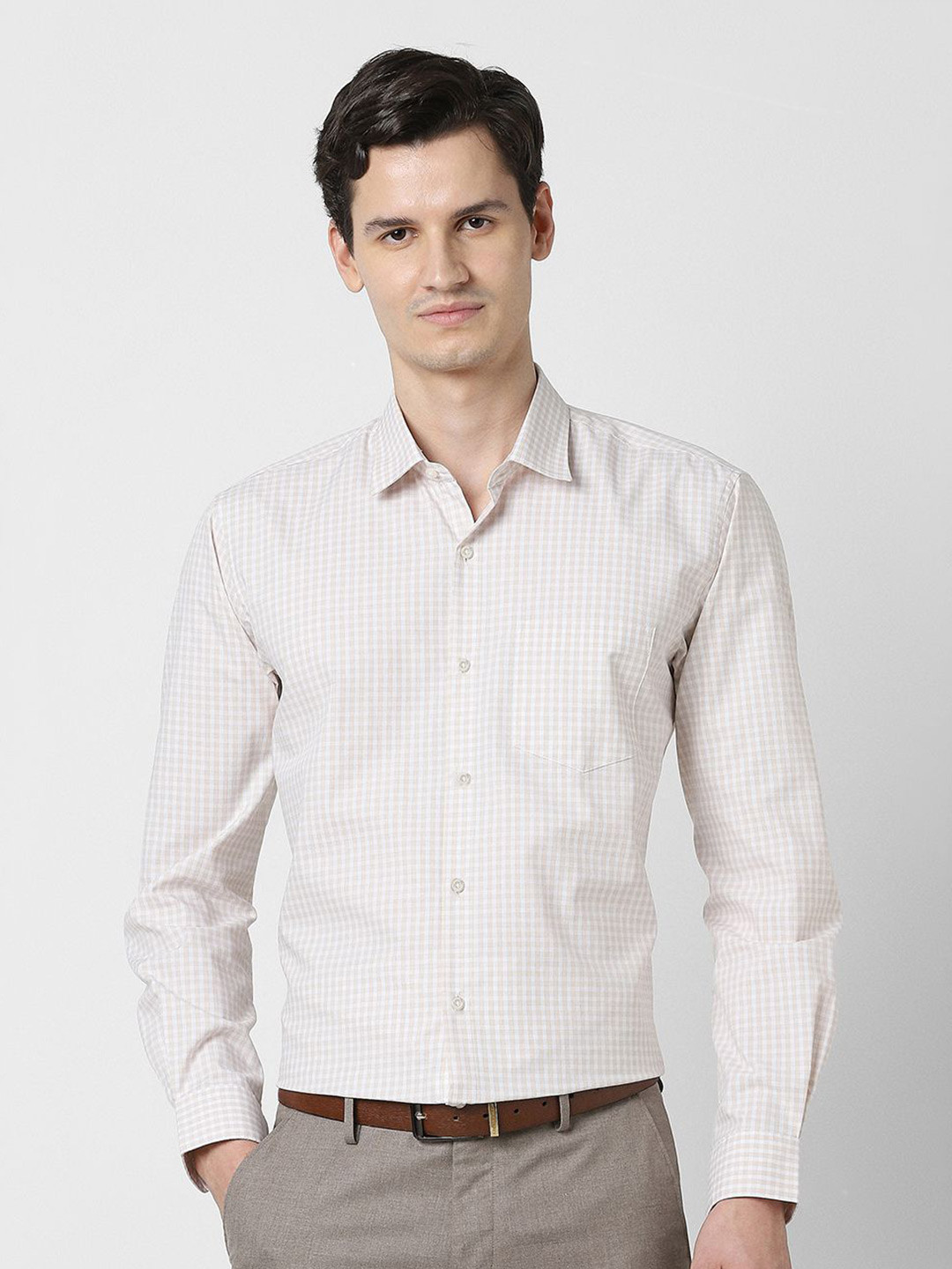 Peter England Men Spread Collar Micro Checked Cotton Formal Shirt
