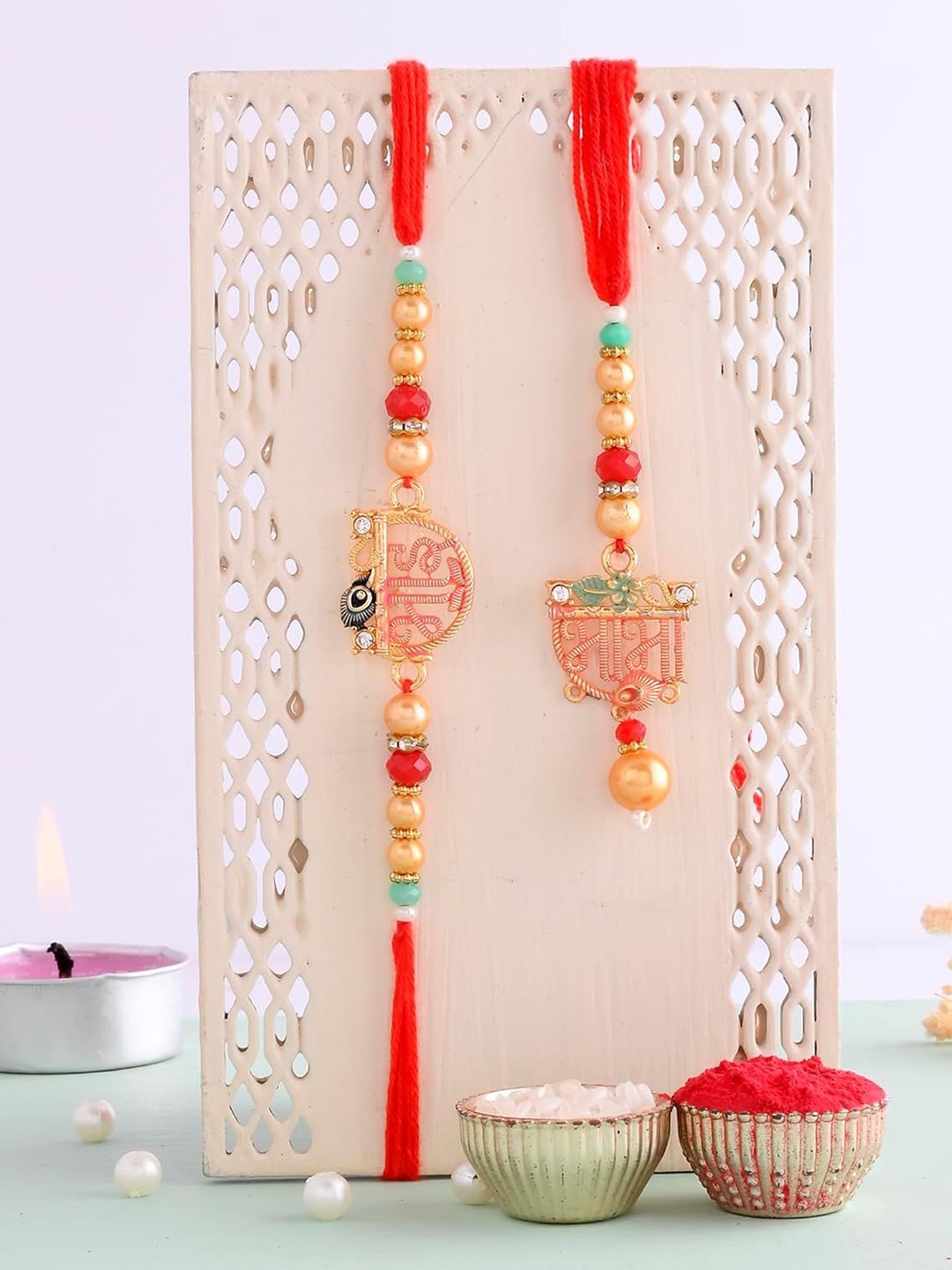 Ascension Set Of 2 Beaded Bhaiya Bhabhi Rakhi With Roli Tilak & Fridge Magnet
