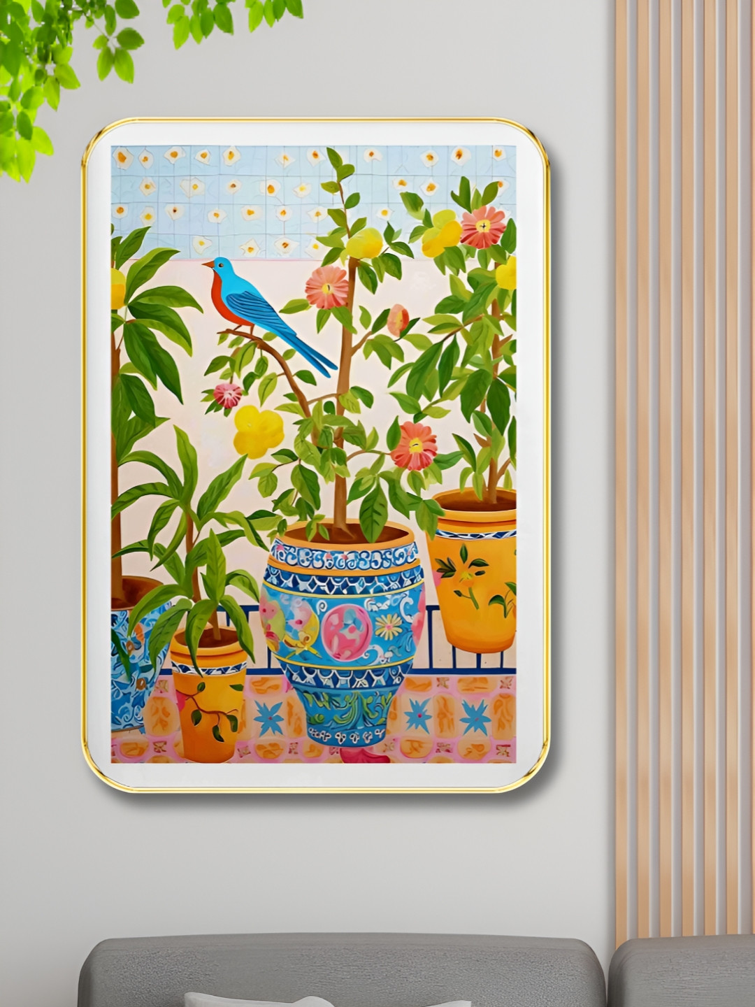 SAF Green & Blue Flower Pot Wooden Wall Art