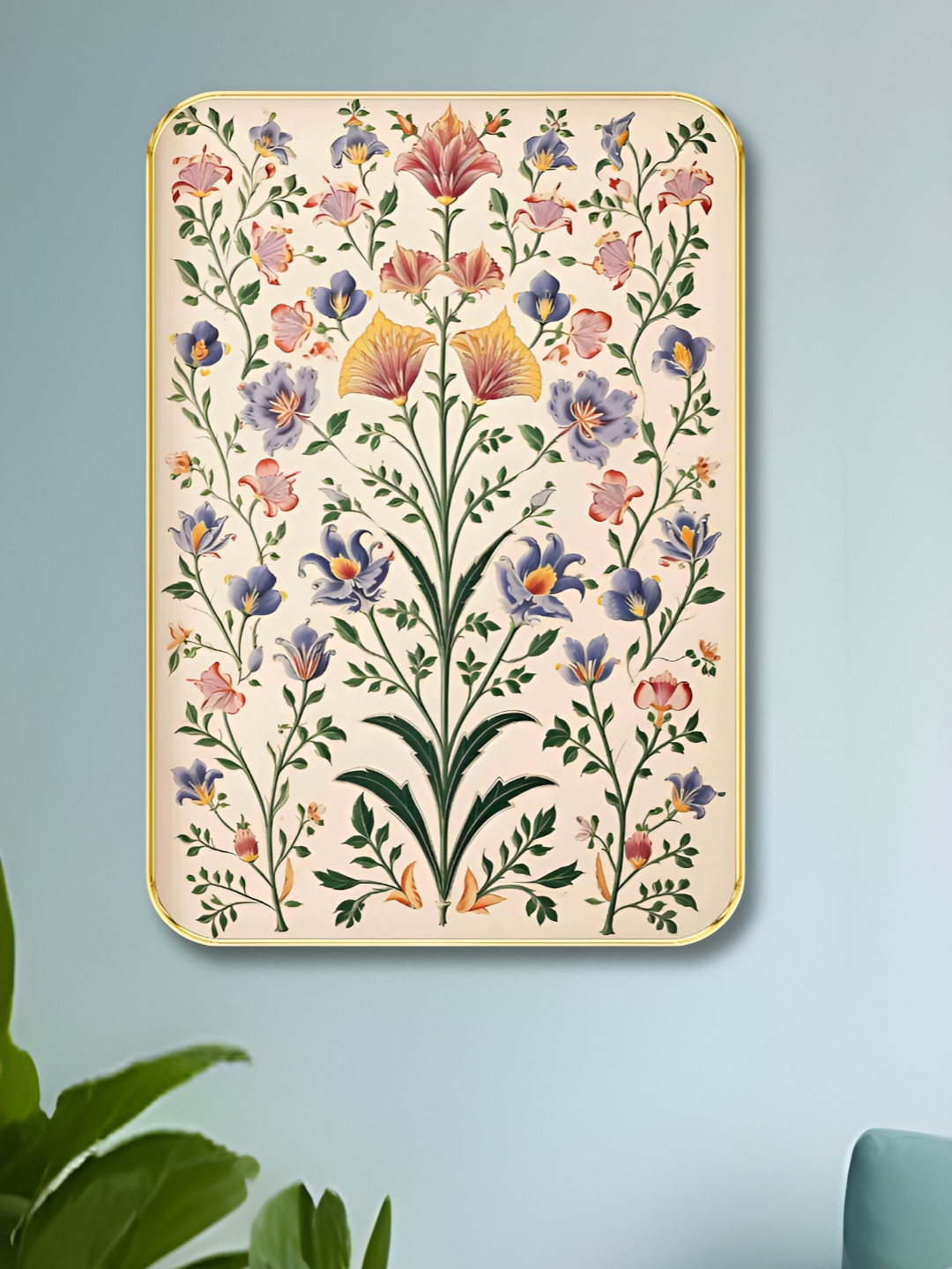 SAF Beige & Orange Flowers Printed Wooden Wall Painting