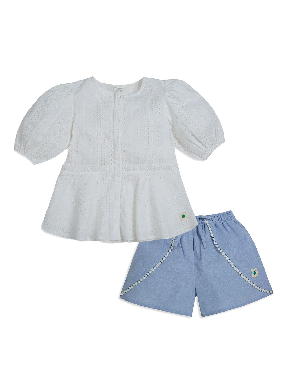 My Milestones Girls Self Design Pure Cotton Top With Shorts