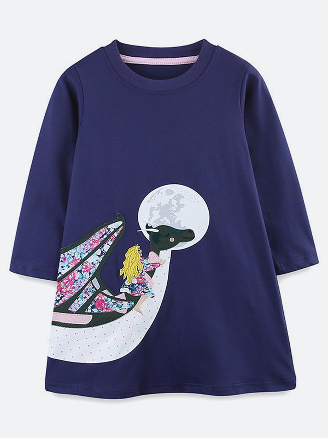 Oh Rare Girl Cartoon Embroidery Cotton T-shirt Dress