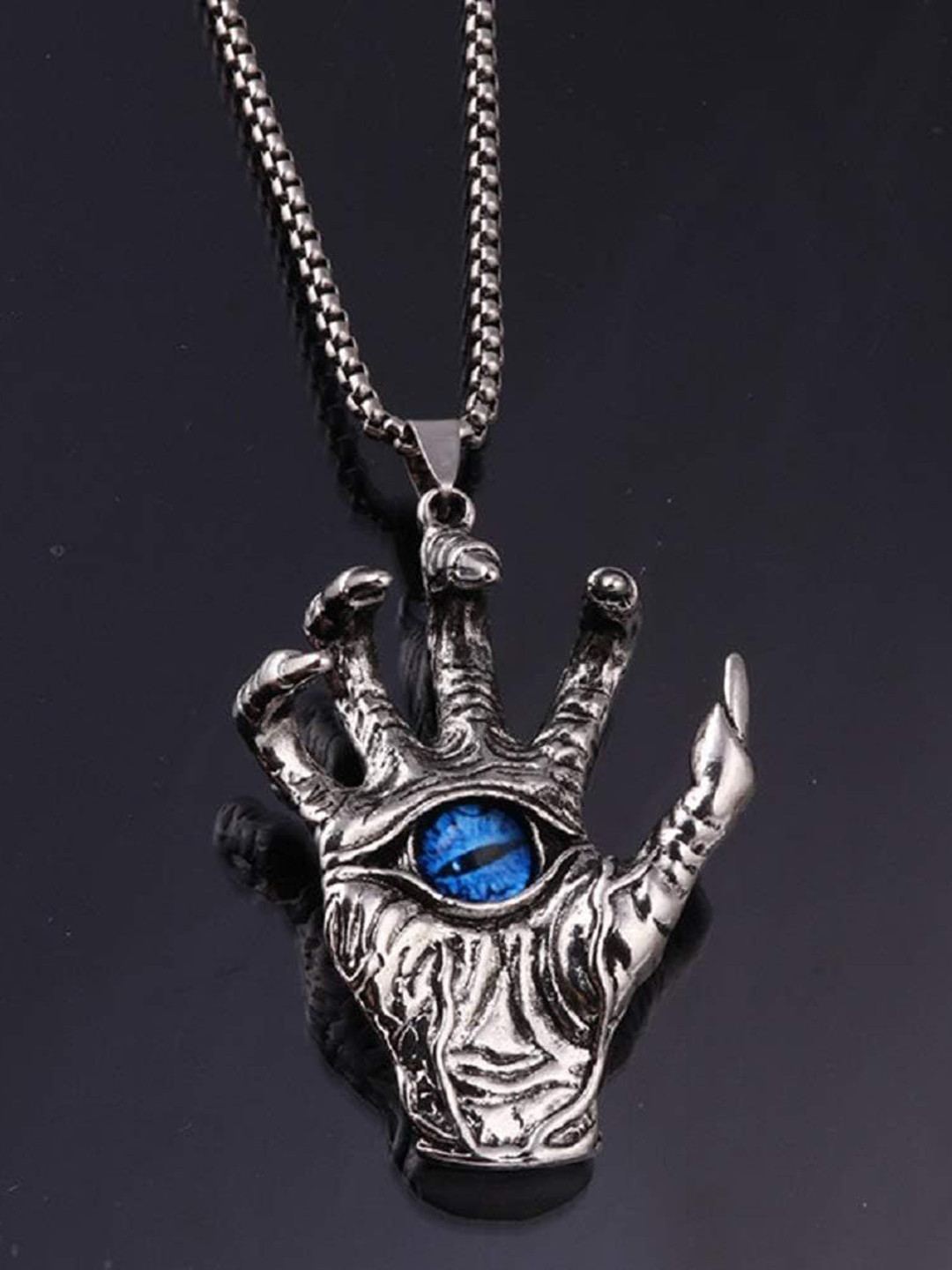 AGARWALPRODUCT Sterling Silver-Plated Blue Eyes Hand Pendant With Chain