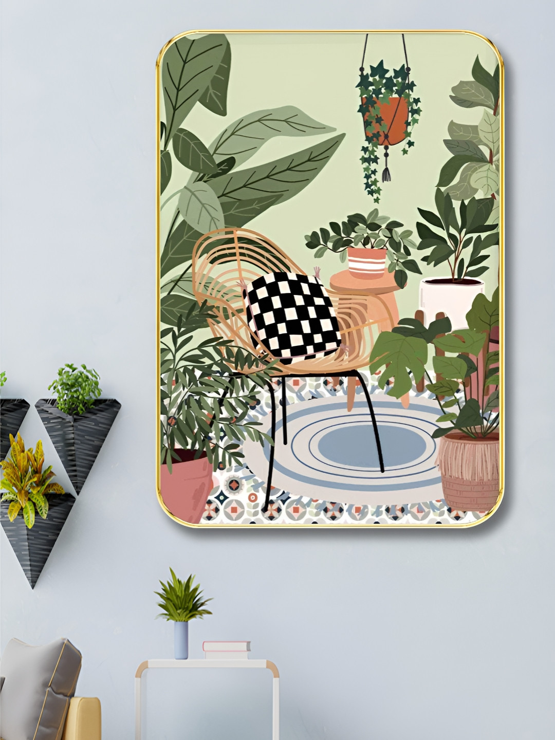 SAF Green & Blue Flowers & Leafs Floral And Botanical Wooden Wall Art