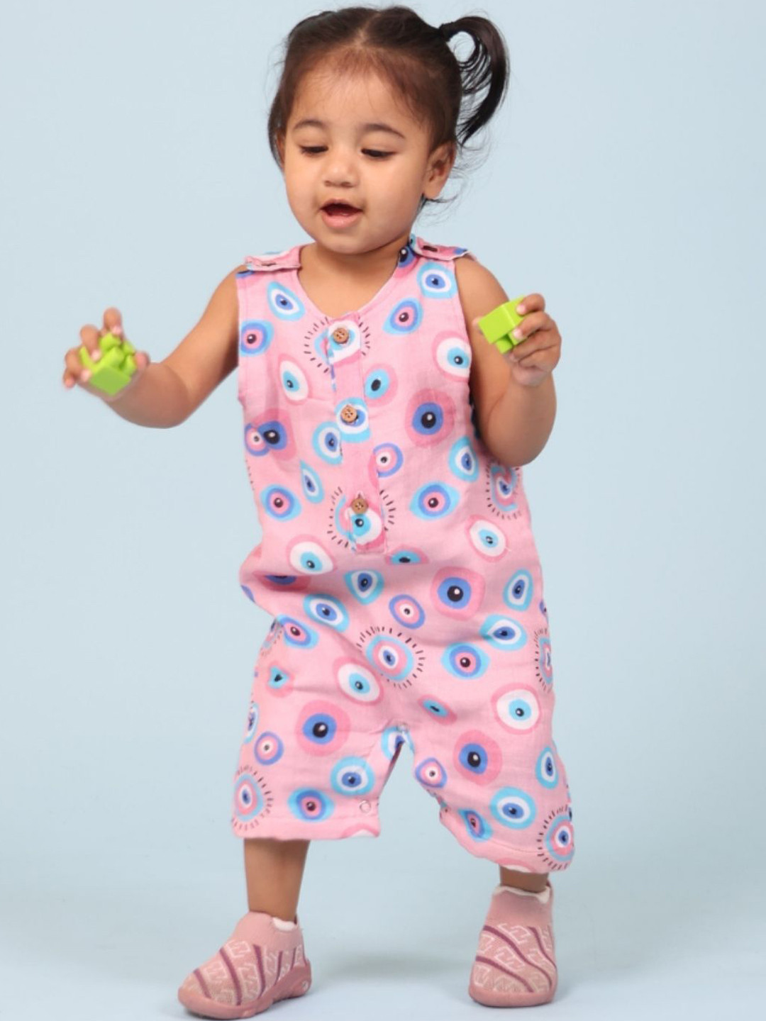 MAMA AND PEACHES Infant Girls Printed 100% Muslin Cotton Romper