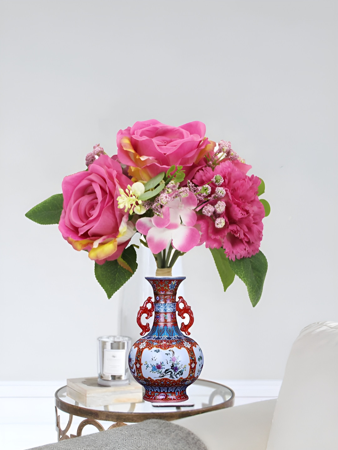 OGI INTERIORS Pink & Green Carnation Artificial Flower