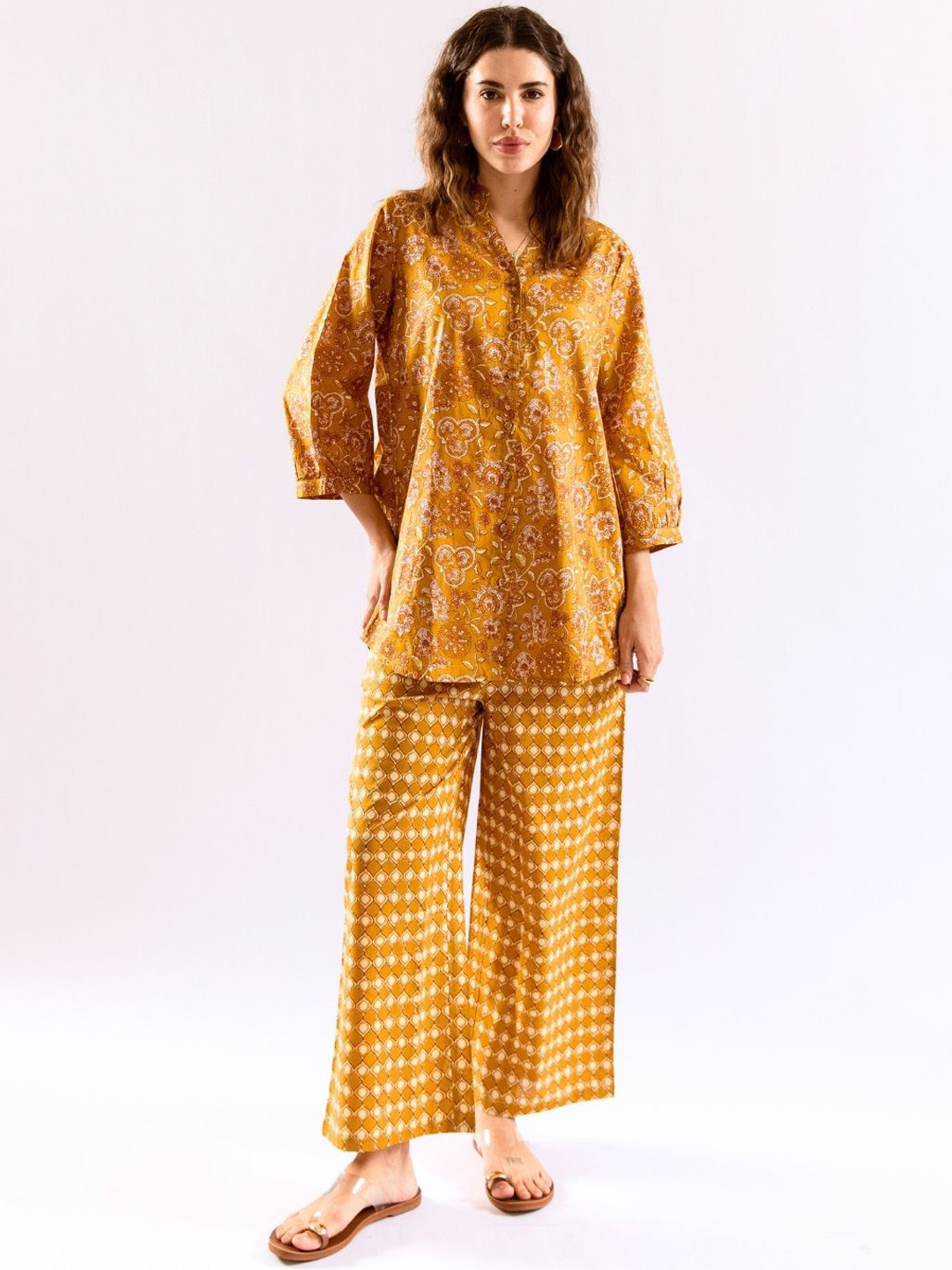 FEATHERS CLOSET Flora Flick Pure Cotton Back Pleated Co-Ord Set