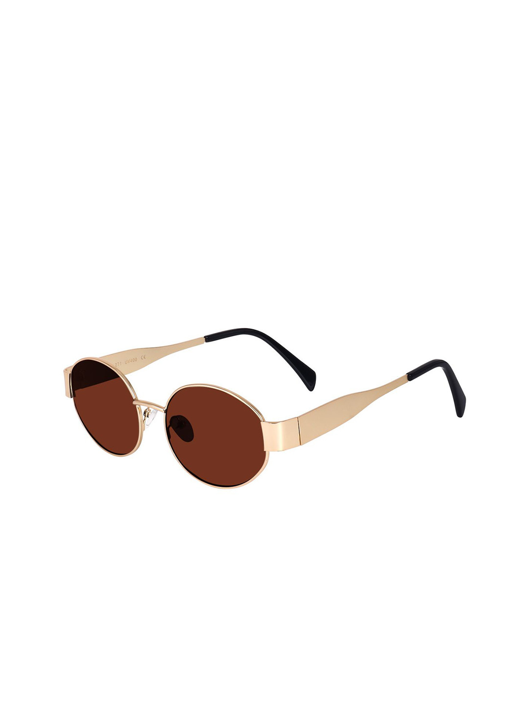 CREEK Unisex Oval Sunglasses with UV Protected Lens (GOLD/BROWN)-BROWN
