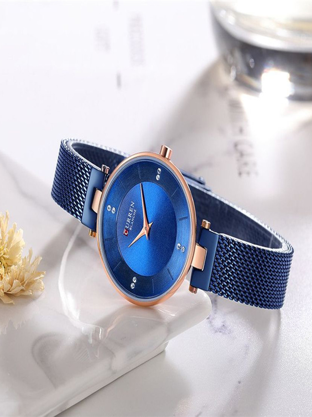 Curren Women Brass Dial & Reset Time Digital Watch CR-9031-Blue