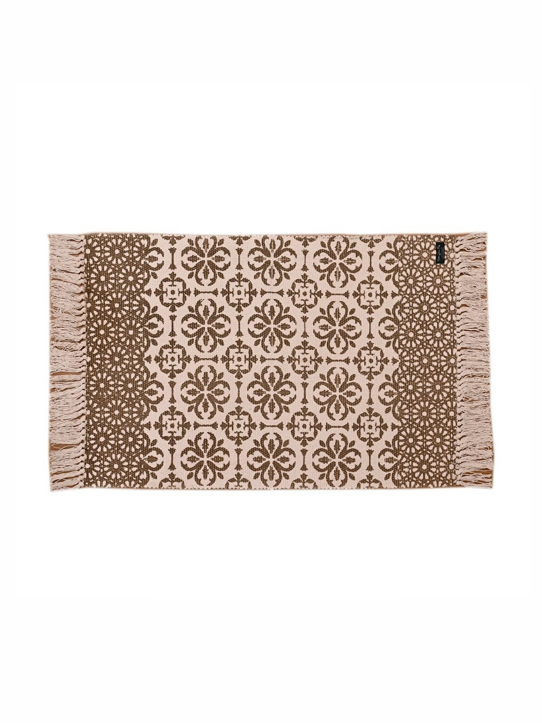 INDIAN HOME FAB White & Green Floral Printed Anti-Slip Water Absorbent Cotton Floor Mat