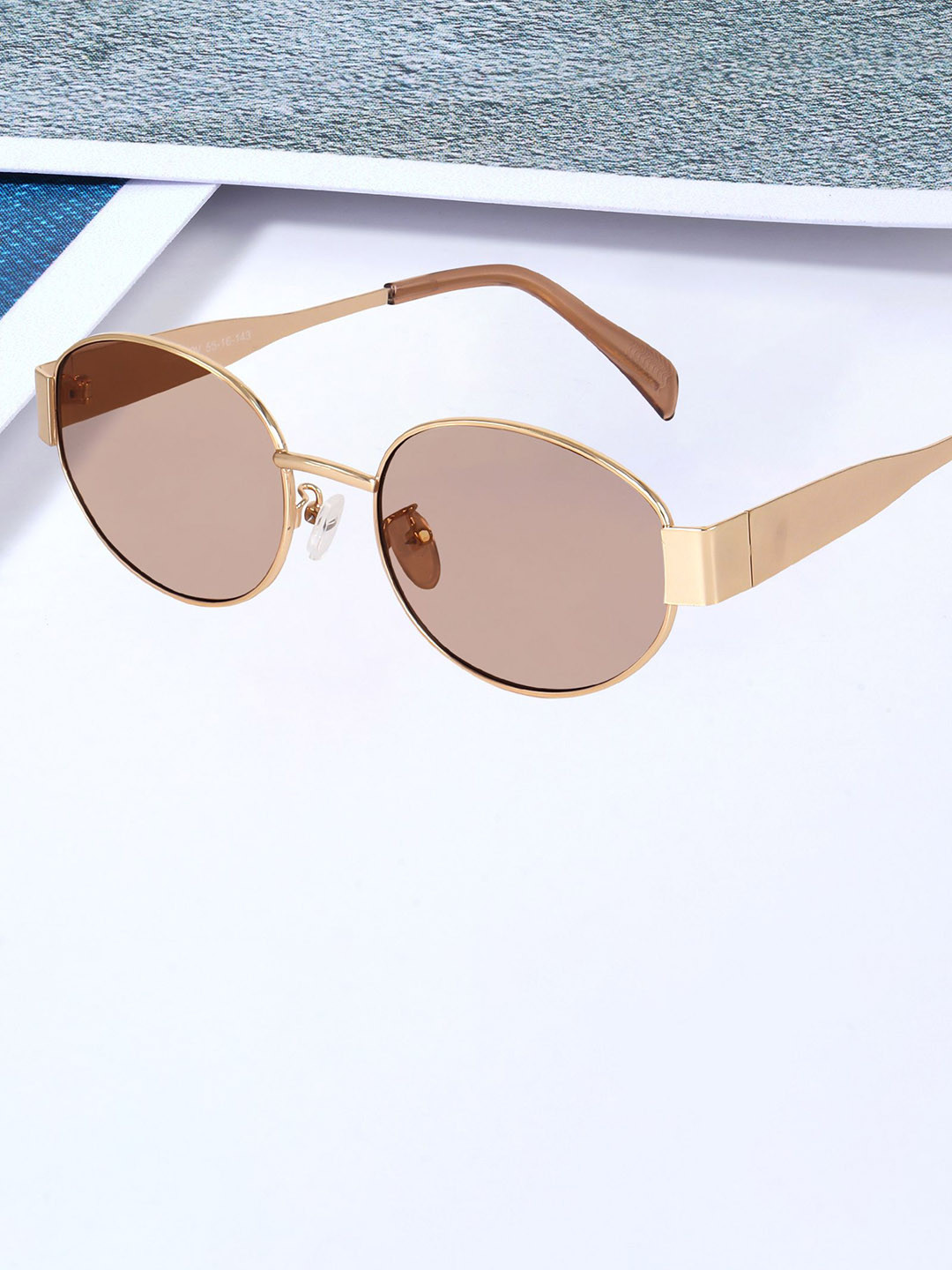 CREEK Unisex Oval Sunglasses with UV Protected Lens (GOLD/PINK)-PINK